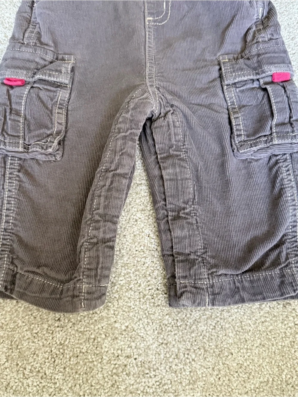 Baby Boden 6-12M Gray Corduroy Cargo Overalls Striped Lined